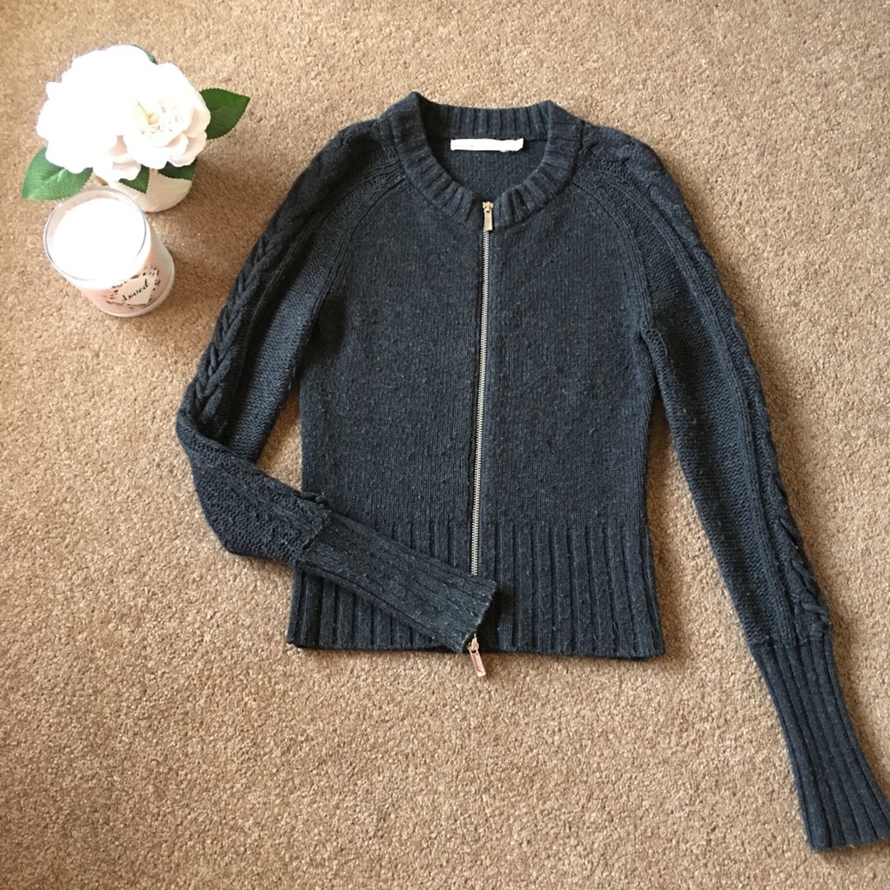 Karen Millen Black Knit Zip Sweater Size 1